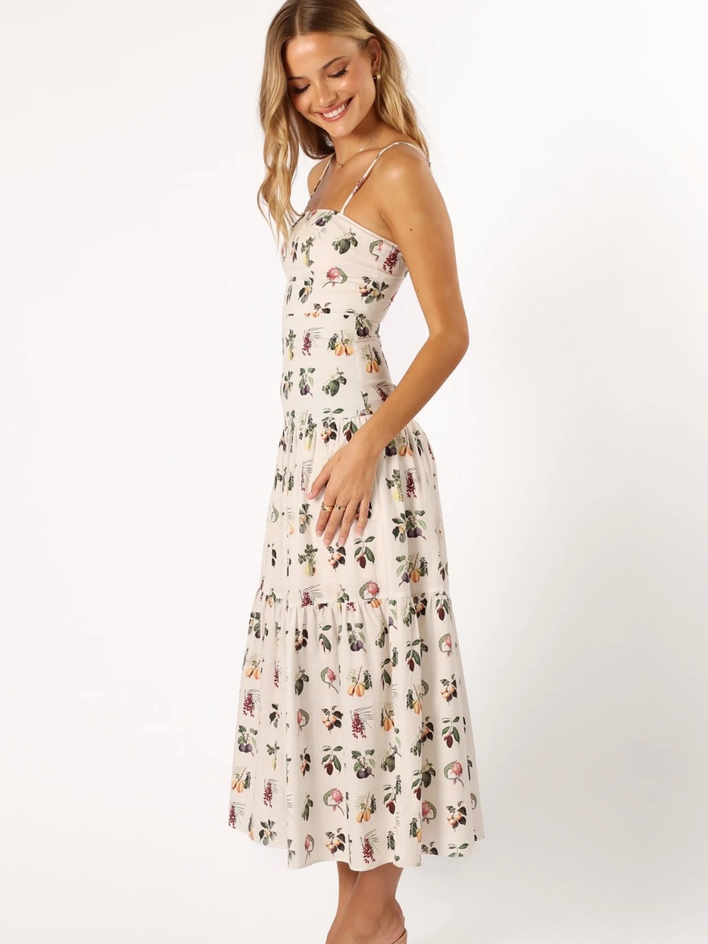 NWT Petal and Pup Cream Floral Tiered Maxi Dress with Spaghetti Straps - Picture 2 of 10